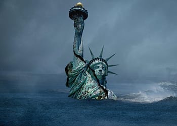 Constitutional crisis. The statue of liberty is drowning